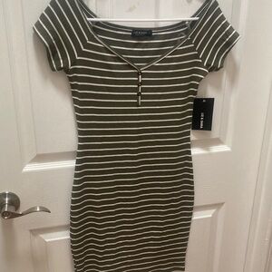 Olive Striped Mini Dress